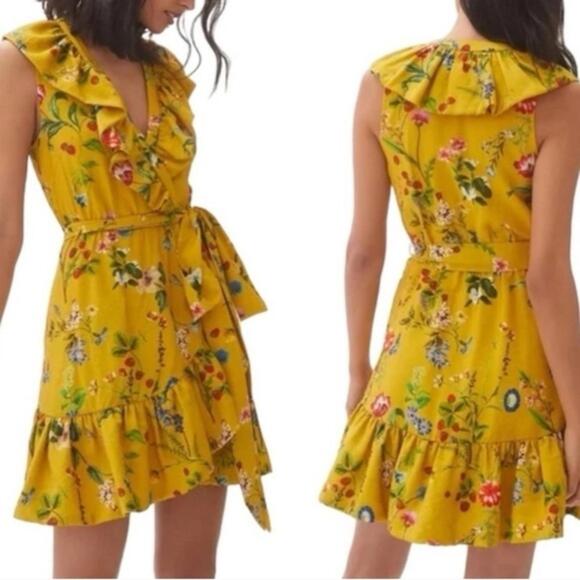 NWT Maeve Anthropologie Yellow Floral Sleeveless Short Mini Dress- Size Medium - Picture 2 of 7